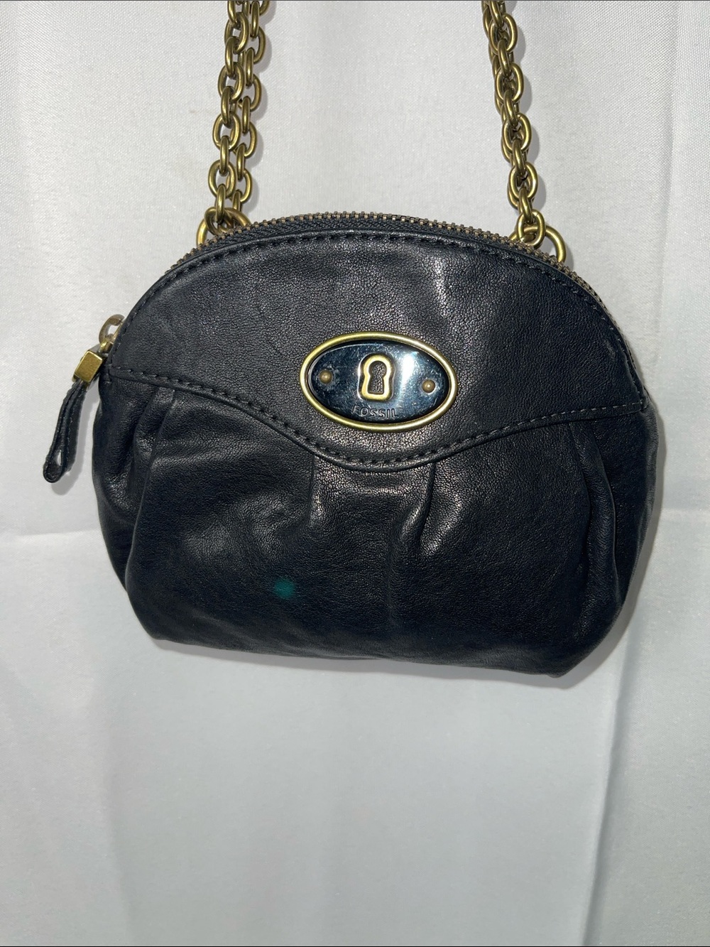 Fossil Black Leather Chain Strap Crossbody Mini Bag